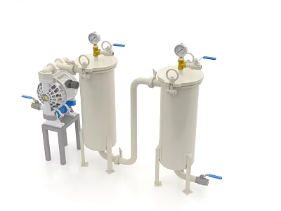 Industrial Filtration Equipment With Pressure Gauges Valves Piping And Control Components 3d model