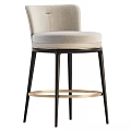 Modern Bar Stools With Beige Gray Upholstered Back Black Metal Legs And Gold Footrest Ring