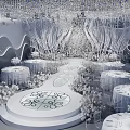 Elegant Floral Installation With Hanging White Blooms And Stage Decor Elements