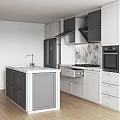Modern White Kitchen Interior With Marble Countertop Cabinets And Appliances 3d model
