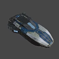 Futuristic Sci-Fi Spaceship 3D Model With Black Silver Exterior And Blue Orange Accents