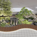 New Chinese style landscape sketch landscape stone pine tree courtyard sketch withered mountain stone bamboo stone Zen courtyard sketch flower mirror 3d model