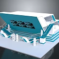 Modern Blue And White Exhibition Stand With Staircases Steps Railings And Panels