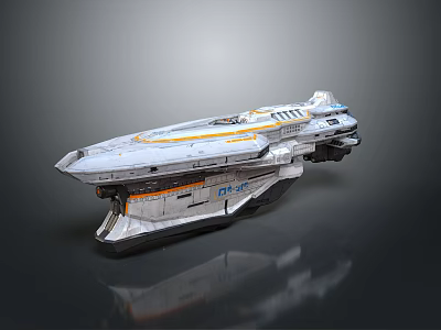 Futuristic Silver Spacecraft With Orange Accents And Aerodynamic Sci Fi Design 3d model