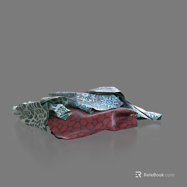 Vibrant Colorful Patterned Scarves with Green Red Patterns Folded Stacked Style 3d model 