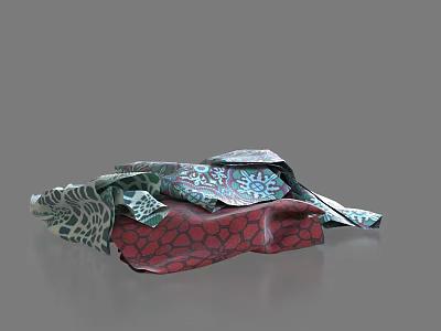 Vibrant Colorful Patterned Scarves with Green Red Patterns Folded Stacked Style 3d model