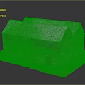 Detailed Old Style Stone Barn Model With Gray Roof And Green Base