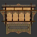Traditional Wooden Decorative Shelf Featuring Intricate Carved Patterns Colorful Geometric Designs And Multi Layer Structure