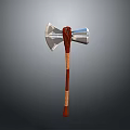Double Edged Axe With Silver Metal Head And Brown Wooden Handle