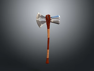 Double Edged Axe With Silver Metal Head And Brown Wooden Handle 3d model Double Edged Axe With Silver Metal Head And Brown Wooden Handle 3d model