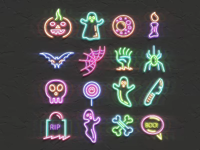 Halloween Themed Neon Decorative Lights With Pumpkin Ghost Bat Skull And Candy 3d model