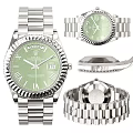 Luxury Rolex Watch With Silver Bracelet Green Dial And Day Date