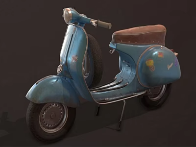 Vintage Blue Scooter Motorcycle With Brown Seat Classic Design And Retro Details 3d model