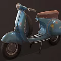 Vintage Blue Scooter Motorcycle With Brown Seat Classic Design And Retro Details