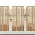 Elegant Modern Wooden Grille Background Wall With Landscape Painting Design Elements 3d model