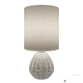 Modern Table Lamp With Beige Fabric Shade And Clear Textured Glass Base