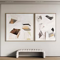 Two Abstract Geometric Decorative Paintings On Light Colored Wall For Modern Home 3d model