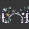 Festive Winter Decorative Arch With Snowflakes Stars And Purple Blue Pillars