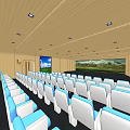 Modern Conference Room With White Chairs Large Screen Wooden Walls And Dark Carpet