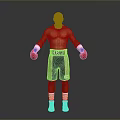 Muscular Man As Boxer Wearing Red Boxing Gloves And Black Gold Champ Shorts