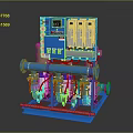 Blue Industrial Pump Unit With Control Panel Digital Display Pipes And Valves 3d model