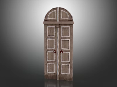 Wooden Double Door Design With Arched Top Glass Panels And Decorative Frames 3d model