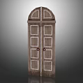 Wooden Double Door Design With Arched Top Glass Panels And Decorative Frames