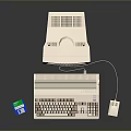 Vintage Computer Setup Featuring Monitor Keyboard Mouse and Floppy Disk on Dark Surface