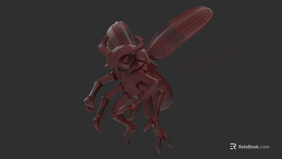 Red Reptile 3D Model With Wings Antennae And Detailed Legs Structure 3d model 