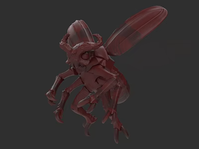 Red Reptile 3D Model With Wings Antennae And Detailed Legs Structure 3d model