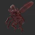 Red Reptile 3D Model With Wings Antennae And Detailed Legs Structure