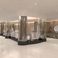 Luxurious Clubhouse Lobby With Marble Floor Wooden Ceiling And Beige Curved Sofas
