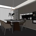 Modern Dining Room Interior With Dark Cabinets Dining Table Chairs Pendant Light And Natural Light