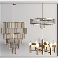 Elegant Modern Luxury Gold Chandeliers With Geometric Metal Frames And Transparent Glass Elements
