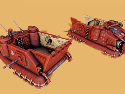 Red Armored Vehicle Model With Tracks Cannon And Interior Details 3d model