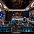 Luxury Modern KTV Interior With Mountain Pattern Wall Geometric Sofas And Marble Floor 3d model