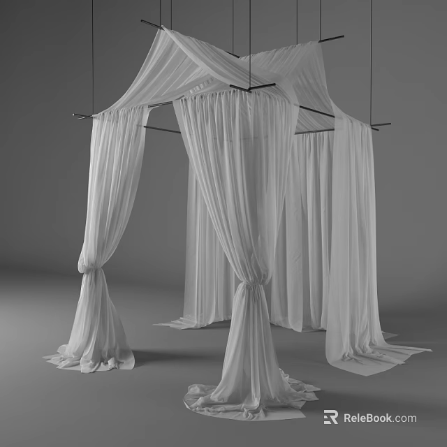 White Canopy Bed Design With Draped Fabric And Four-Post Frame 3d model 