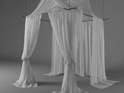White Canopy Bed Design With Draped Fabric And Four-Post Frame 3d model
