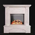 Elegant Modern Marble Fireplace With Carved Design And Burning Wood Logs
