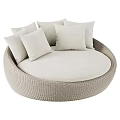 Round Woven Beige Outdoor Sofa With Multiple Comfortable Cushions For Patio