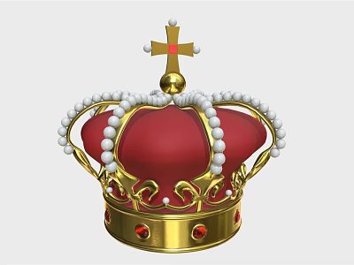 Elegant Red Crown Jewelry With Golden Accents Pearls And Cross Decoration 3d model
