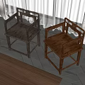 Chinese Wooden Armchairs With Traditional Frame Design Placed On Tile Floor And White Curtains Background
