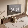Modern TV Stand with Teddy Bear Books and Vase in Living Room