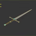 Medieval Silver Blade Sword With Black Hilt Blue Gemstone And Crossguard Design