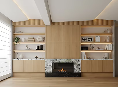 Modern background wall bookcase decoration cabinet fireplace 3d model