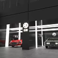 4S Store Modern Showroom With Blue Red Black Classic Cars On