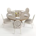 Modern Round Dining Table Set With Light Upholstered Chairs And Tabletop Fruit 3d model