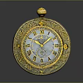 Vintage Decorative Table Clock Ornament Set With Ornate Golden Details And Round Shape