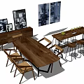 Wooden Bar Counter With Stools Dining Table And Decorative Wall Paintings