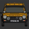 Yellow Off Road Military Vehicle With Roof Rack And Round Headlights